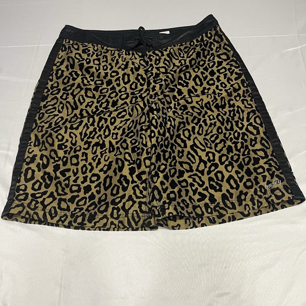 Vintage Hurley Board Shorts Men's 36 Swim Trunks Leopard Print Felt Made In USA
